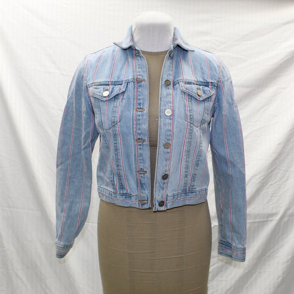 Juniors Denim Jacket with red/white stripes